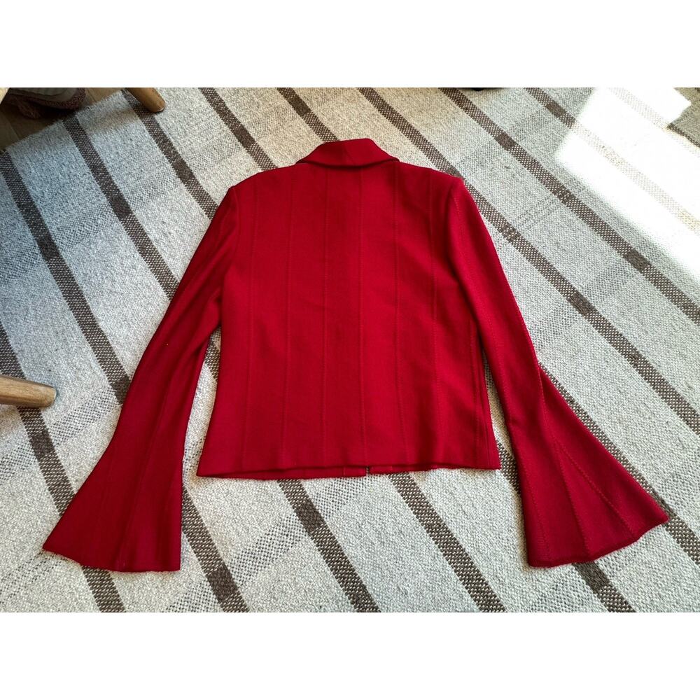 St John Marie Gray Red Jacket Bell Sleeve 10 Zip Large Crop Blazer Wool Vintage - Picture 10 of 10